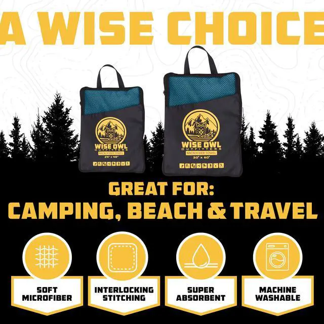 Alt view image 2 of 7 - Camping Towel by Wise Owl Outfitters - Ultra Soft Compact Quick Dry Microfiber - Great for Fitness, Hiking, Yoga, Travel, Sports, Backpacking & The Gym - Free Bonus Hand Towel 24x48 MB