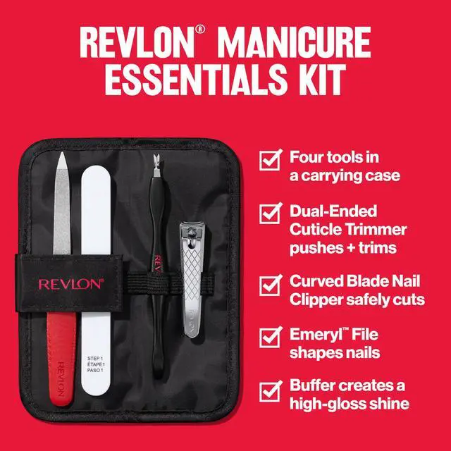 Alt view image 3 of 7 - Manicure Essentials Kit with Travel Case, Nail Care Set with Dual Ended Cuticle Trimmer, Curved Blade Clippers, Compact Emeryl File & Buffer (Pack of 1)