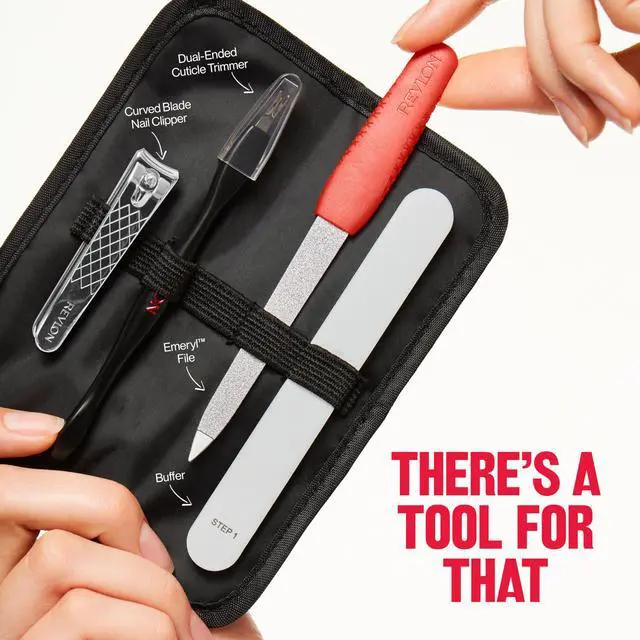 Alt view image 5 of 7 - Manicure Essentials Kit with Travel Case, Nail Care Set with Dual Ended Cuticle Trimmer, Curved Blade Clippers, Compact Emeryl File & Buffer (Pack of 1)