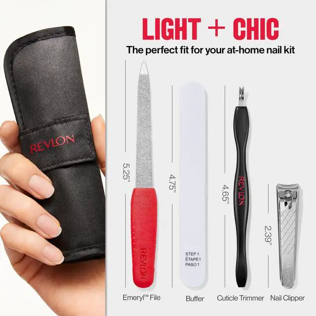 Alt view image 6 of 7 - Manicure Essentials Kit with Travel Case, Nail Care Set with Dual Ended Cuticle Trimmer, Curved Blade Clippers, Compact Emeryl File & Buffer (Pack of 1)