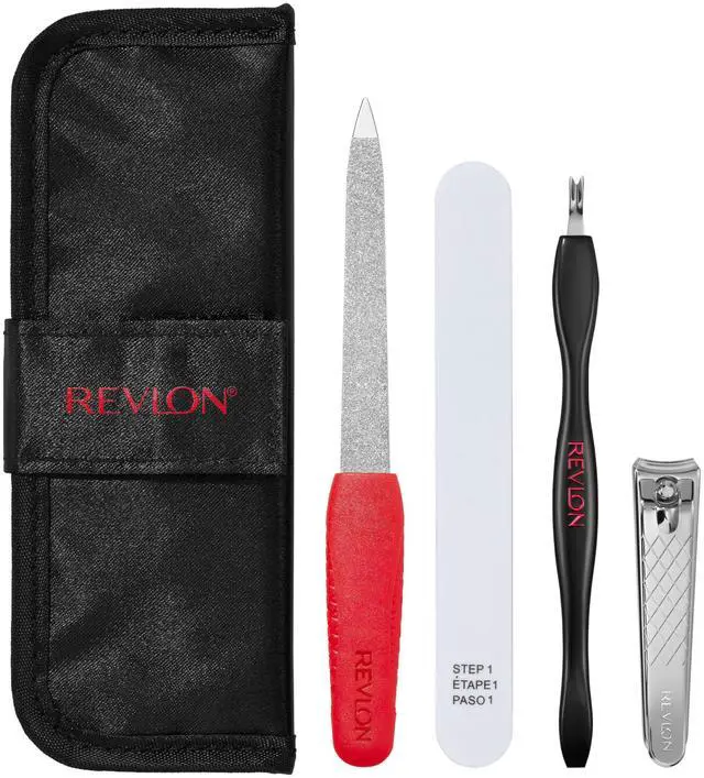 Main image of Manicure Essentials Kit with Travel Case, Nail Care Set with Dual Ended Cuticle Trimmer, Curved Blade Clippers, Compact Emeryl File & Buffer (Pack of 1)