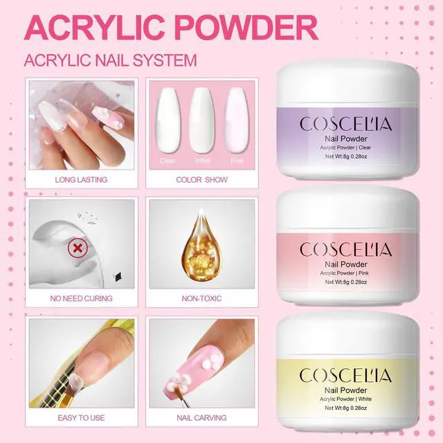 Alt view image 4 of 7 - Acrylic Nail Kit for Beginners with Everything Professional Nails Kit Acrylic Set with Drill and U V Light Glitter Powder Decorations Rhinstones DIY Gifts for Women