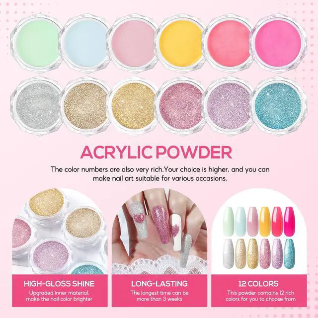 Alt view image 5 of 7 - Acrylic Nail Kit for Beginners with Everything Professional Nails Kit Acrylic Set with Drill and U V Light Glitter Powder Decorations Rhinstones DIY Gifts for Women