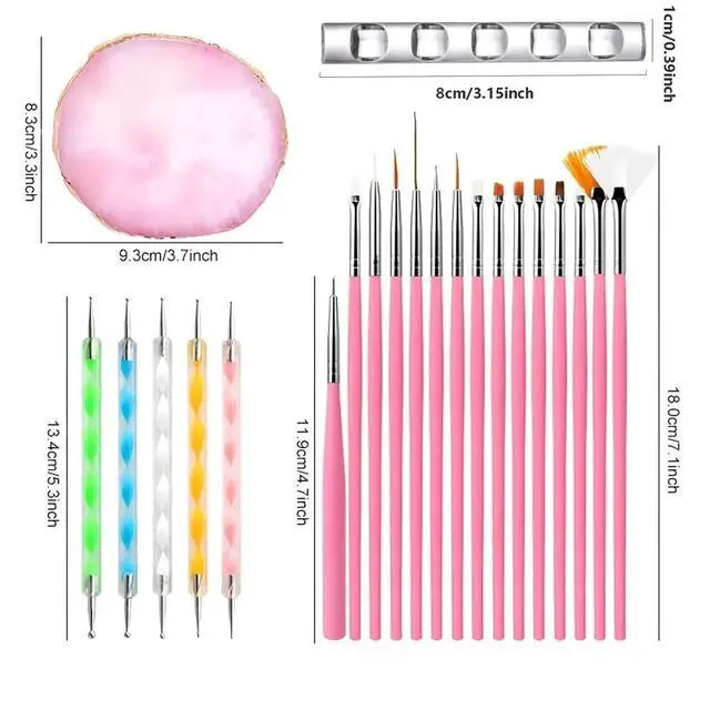 Alt view image 2 of 7 - Nail Art Tools 22-piece Set, Resin Nail Art Palette, 2-way Acrylic Silicone Engraving Pen Dotting Pen Tools Nail Art Kit for Nail Art DIY Home Salon Makeup Display Board, pink