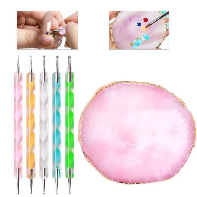 Alt view image 4 of 7 - Nail Art Tools 22-piece Set, Resin Nail Art Palette, 2-way Acrylic Silicone Engraving Pen Dotting Pen Tools Nail Art Kit for Nail Art DIY Home Salon Makeup Display Board, pink