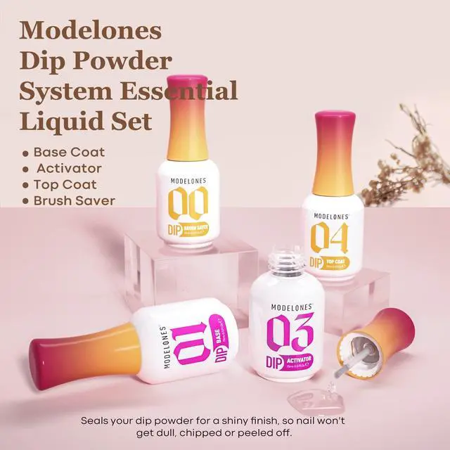 Alt view image 2 of 7 - Dip Powder Liquid Set, Base Top Activator Brush Saver, 8 Pc
