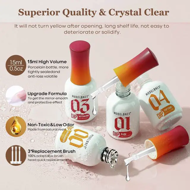 Alt view image 4 of 7 - Dip Powder Liquid Set, Base Top Activator Brush Saver, 8 Pc