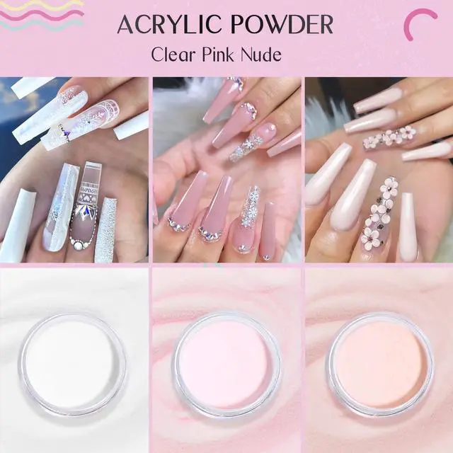 Alt view image 2 of 7 - Acrylic Nail Starter Kit: Clear Pink Nude Acrylic Powder & Liquid, Brush, Files, Forms, Press On Nails, Home Practice Set