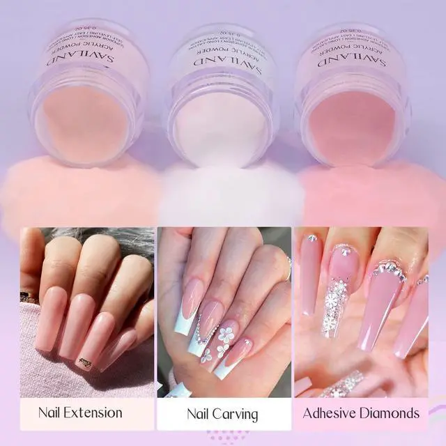Alt view image 3 of 7 - Acrylic Nail Starter Kit: Clear Pink Nude Acrylic Powder & Liquid, Brush, Files, Forms, Press On Nails, Home Practice Set