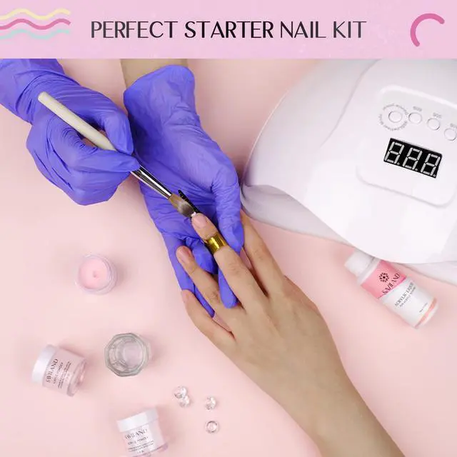 Alt view image 4 of 7 - Acrylic Nail Starter Kit: Clear Pink Nude Acrylic Powder & Liquid, Brush, Files, Forms, Press On Nails, Home Practice Set