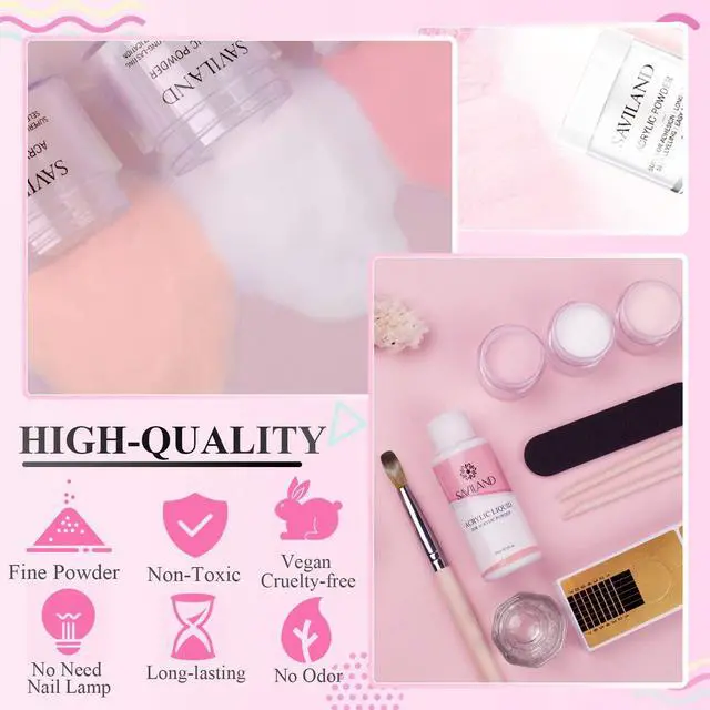 Alt view image 5 of 7 - Acrylic Nail Starter Kit: Clear Pink Nude Acrylic Powder & Liquid, Brush, Files, Forms, Press On Nails, Home Practice Set