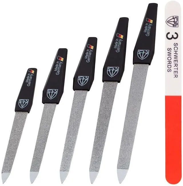 Main image of 3 Swords Germany - Brand Quality Sapphire Metal Nail File Set (5 pcs.) with 3-Way Nail Buffer (1 pc.), Manicure Pedicure Finger & Toe Nail Care - Made in Solingen Germany (671)