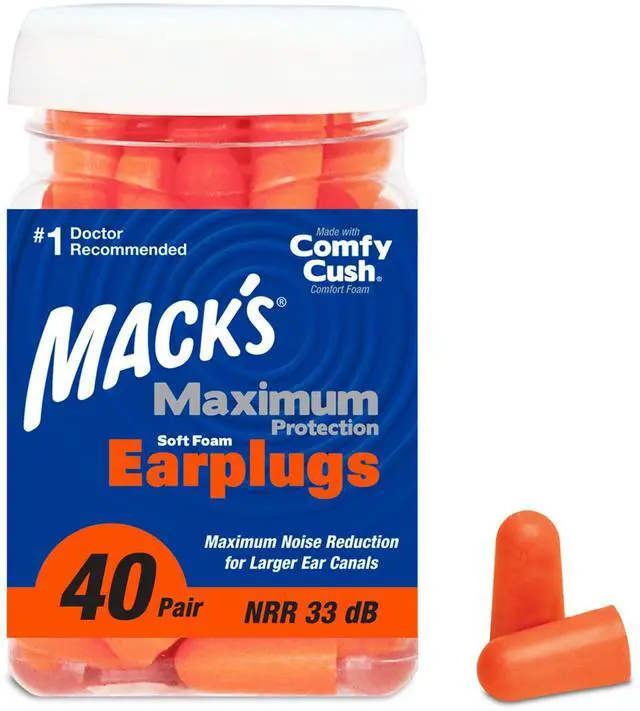 Main image of Maximum Protection Soft Foam Earplugs 40 Pair, 33 dB Highest NRR Comfortable Ear Plugs for Sleeping, Snoring, Loud Concerts, Motorcycles and Power Tools | Made in USA