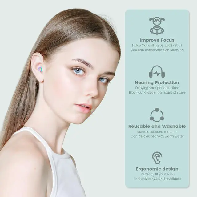 Alt view image 3 of 7 - Kids Ear Plugs(6+yrs)-2 Pairs of Reusable Noise Reduction Earplugs for Small Canal With 6 Tips,Soft Silicone Earplugs for Sleeping,Focus,Travel,Socializing,Concert&Hearing Protection 25dB-30dB