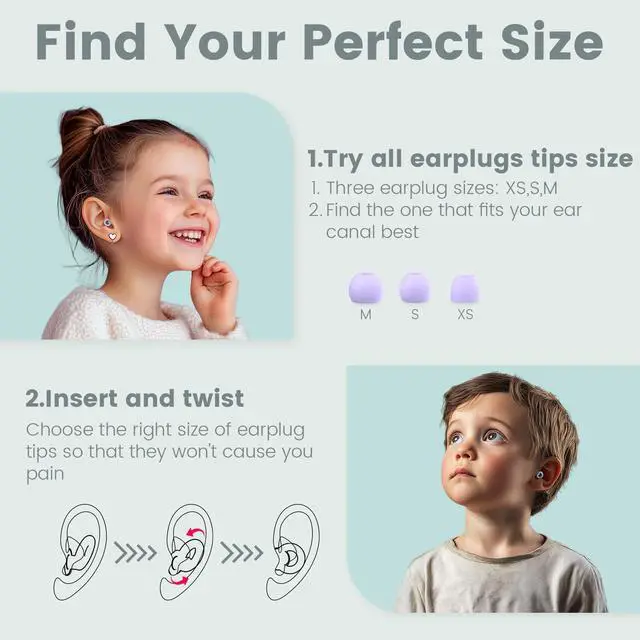 Alt view image 5 of 7 - Kids Ear Plugs(6+yrs)-2 Pairs of Reusable Noise Reduction Earplugs for Small Canal With 6 Tips,Soft Silicone Earplugs for Sleeping,Focus,Travel,Socializing,Concert&Hearing Protection 25dB-30dB