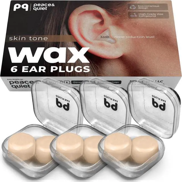 Main image of Wax Ear Plugs for Sleep - 6 Silicone Wax Earplugs for Sleeping and Swimming - Gel Ear Plugs for Noise Cancelling, Ear Protection - Sleeping Earplugs with Sound Blocking 32 Db (6-Pillows). Beige