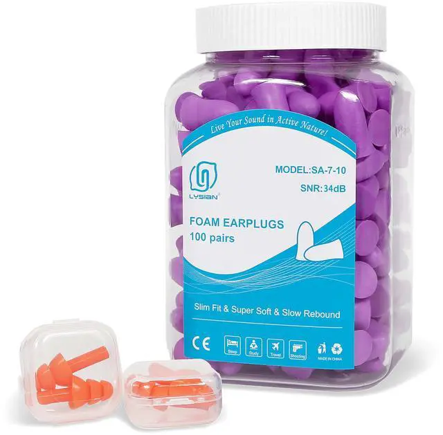 Main image of Slim Foam Ear Plugs for Small Ear Canals, 100 Pairs, 35dB SNR, Purple