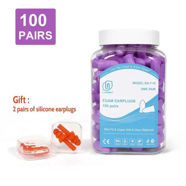 Alt view image 2 of 7 - Slim Foam Ear Plugs for Small Ear Canals, 100 Pairs, 35dB SNR, Purple