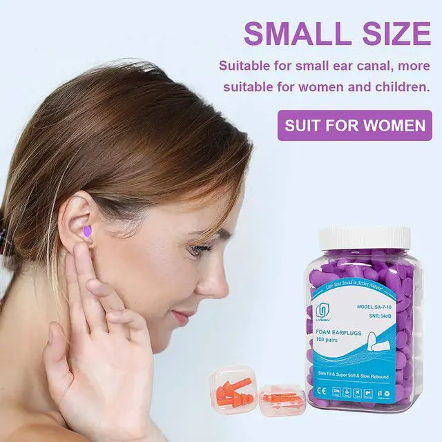 Alt view image 3 of 7 - Slim Foam Ear Plugs for Small Ear Canals, 100 Pairs, 35dB SNR, Purple