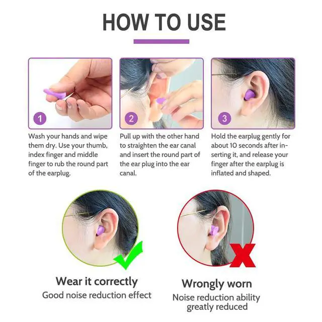 Alt view image 6 of 7 - Slim Foam Ear Plugs for Small Ear Canals, 100 Pairs, 35dB SNR, Purple