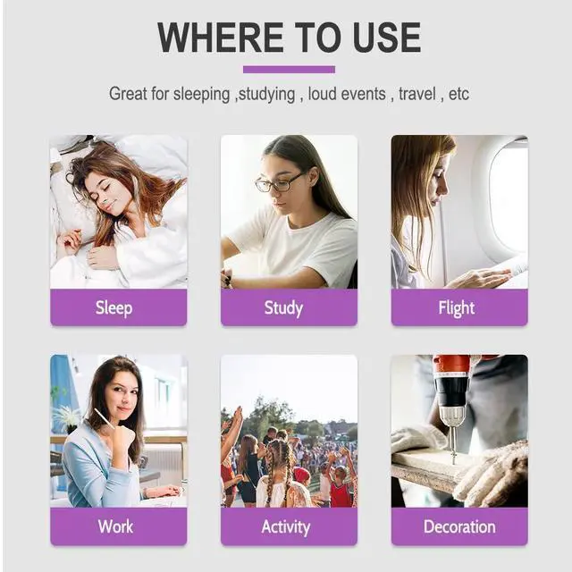 Alt view image 7 of 7 - Slim Foam Ear Plugs for Small Ear Canals, 100 Pairs, 35dB SNR, Purple