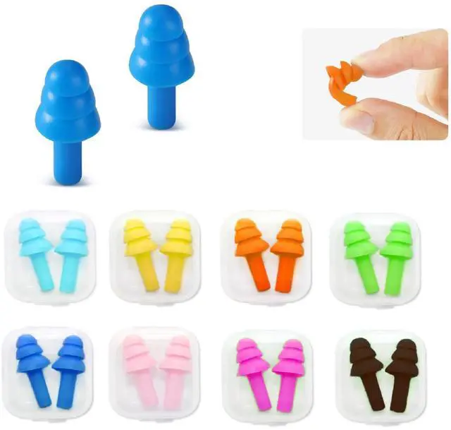 Main image of Silicone Earplugs for Swimming, Sleeping, Snoring, Work, Concerts - Noise Cancelling, Reusable Ear Protection, 8 Pairs