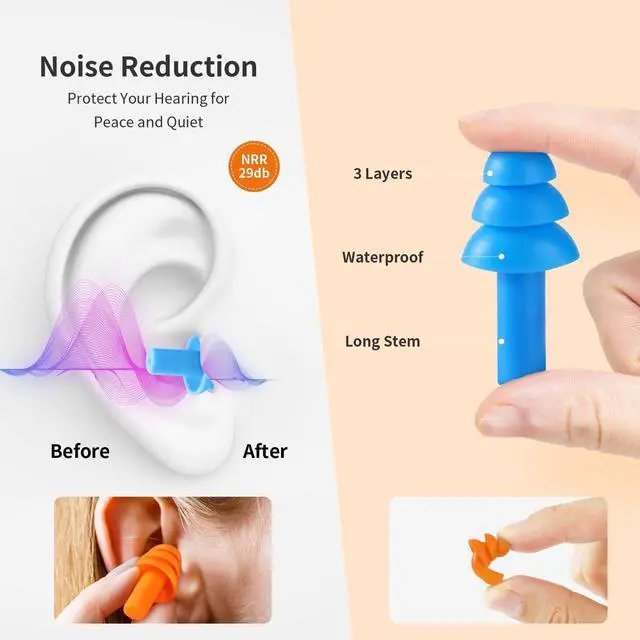 Alt view image 3 of 7 - Silicone Earplugs for Swimming, Sleeping, Snoring, Work, Concerts - Noise Cancelling, Reusable Ear Protection, 8 Pairs