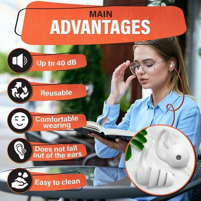 Alt view image 4 of 7 - Reusable White Ear Plugs for Sleeping, Reduce 40 dB, Noise Canceling