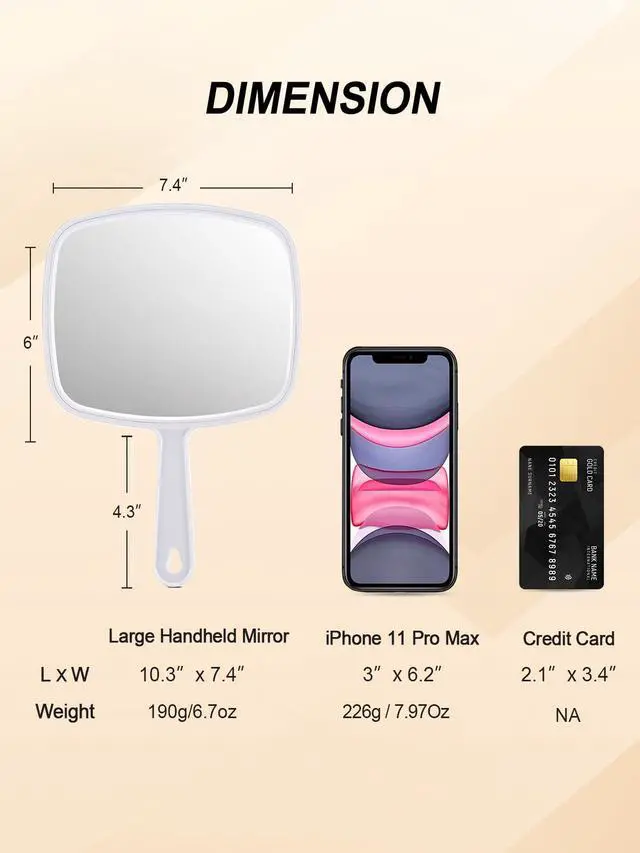 Alt view image 3 of 6 - 10.3" L x 7.4" W Hand Mirror for Home and Barber, White
