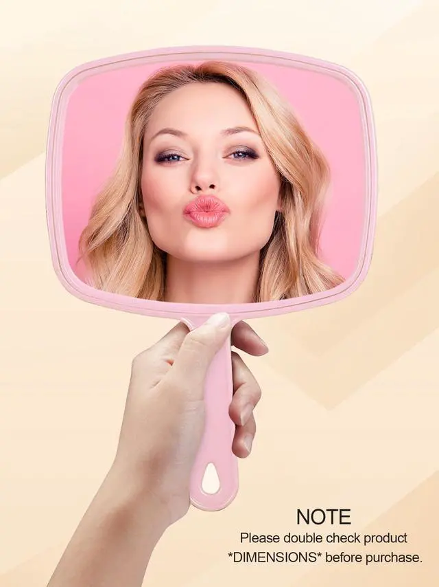 Alt view image 3 of 7 - 10.3" L x 7.4" W Hand Mirror with Handle, Pink