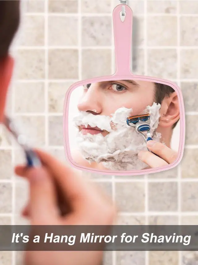 Alt view image 4 of 7 - 10.3" L x 7.4" W Hand Mirror with Handle, Pink