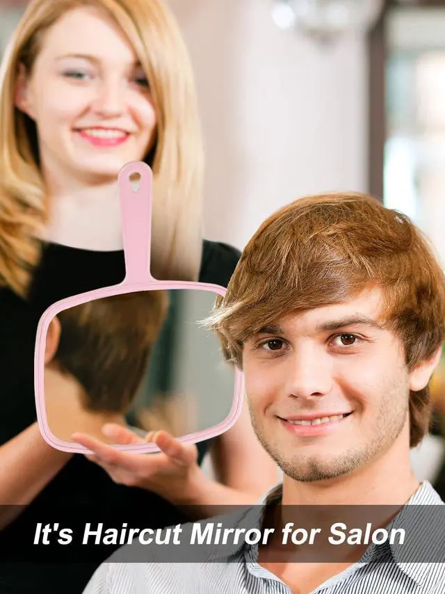 Alt view image 5 of 7 - 10.3" L x 7.4" W Hand Mirror with Handle, Pink