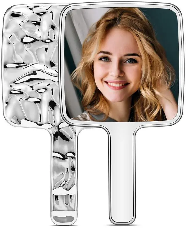 Main image of Handheld Mirror, 5"L x 9"W, Small Hand Mirror for Makeup, Silver