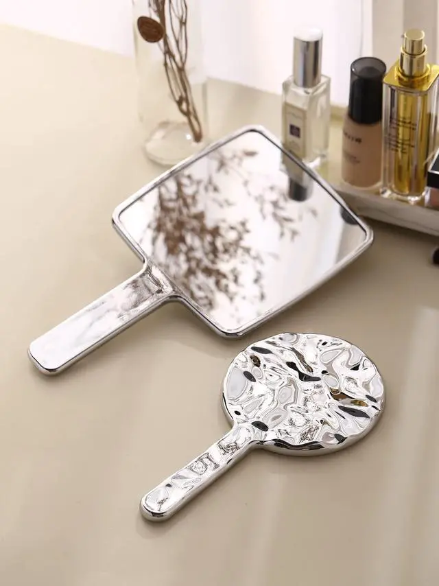 Alt view image 5 of 7 - Handheld Mirror, 5"L x 9"W, Small Hand Mirror for Makeup, Silver