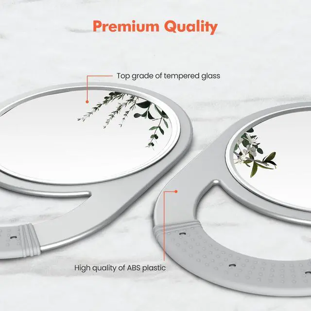Alt view image 7 of 7 - Unbreakable Hand Mirror, Hand Mirrors with Handle, Salon Barber for Hair, Anti-Slip Hand Held with Rubber Grip for Travel, Makeup, Shaving, Shower, Camping - Silver