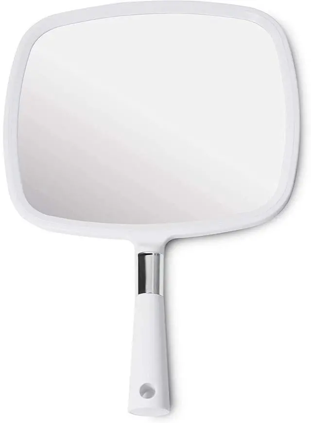 Main image of Large Hand Mirror with Comfy Handle, 9" x 13" (White)