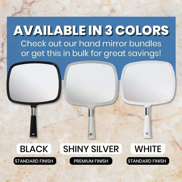 Alt view image 5 of 7 - Large Hand Mirror with Comfy Handle, 9" x 13" (White)