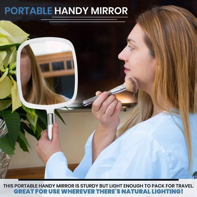 Alt view image 4 of 7 - Large Hand Mirror with Comfy Handle, 9" x 13" (White)