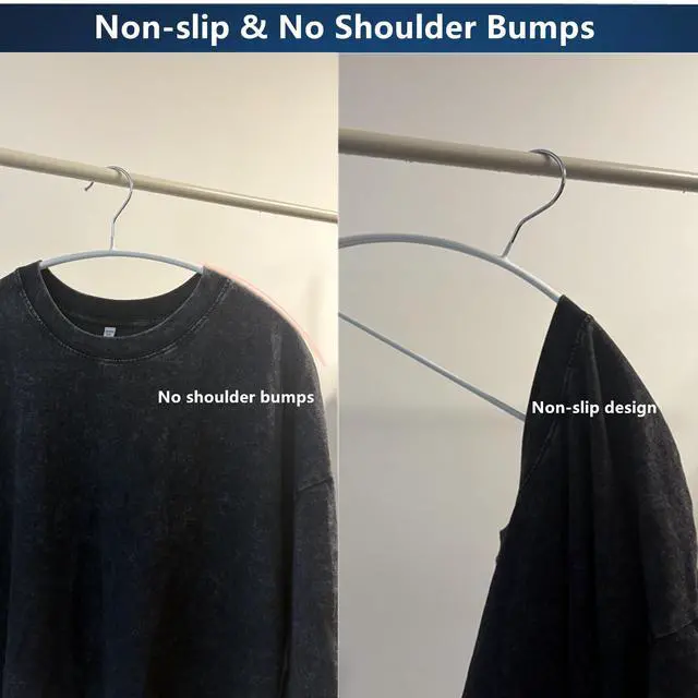 Alt view image 6 of 7 - Metal Hangers with Non-Slip Rubber Coating, No Shoulder Bumps, Contour Design with Pants Bar for Sweaters & T-Shirts, White, 16.5 Inch, Pack of 10