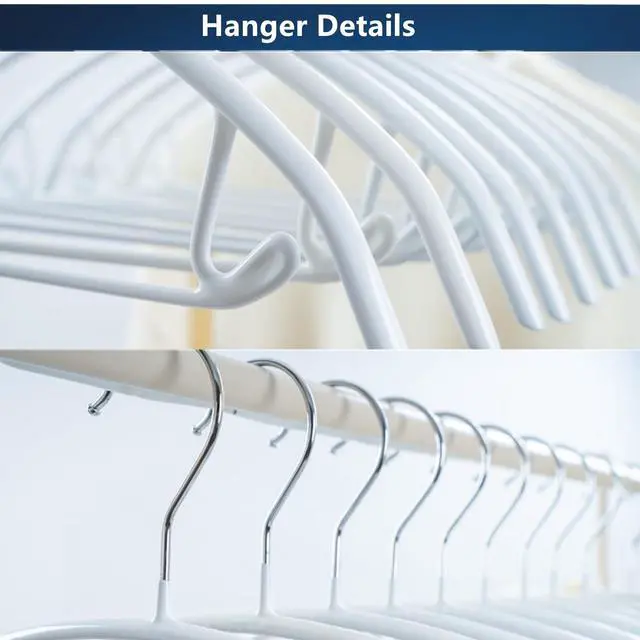 Alt view image 5 of 7 - Metal Hangers with Non-Slip Rubber Coating, No Shoulder Bumps, Contour Design with Pants Bar for Sweaters & T-Shirts, White, 16.5 Inch, Pack of 10