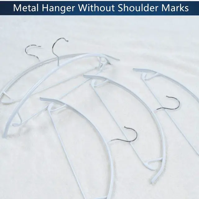 Alt view image 7 of 7 - Metal Hangers with Non-Slip Rubber Coating, No Shoulder Bumps, Contour Design with Pants Bar for Sweaters & T-Shirts, White, 16.5 Inch, Pack of 10