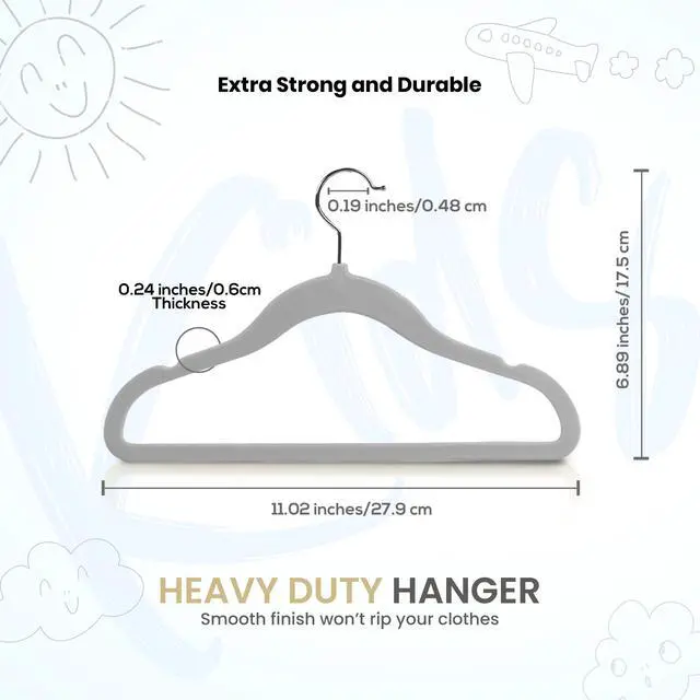 Alt view image 5 of 6 - Kids Velvet Hanger 50 Pack 11" Premium Baby Hangers - Grey