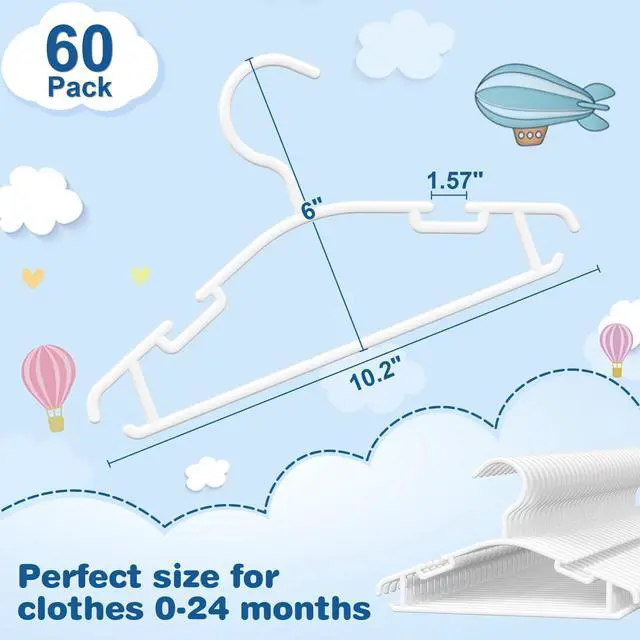Alt view image 2 of 7 - Baby Hangers 60Pack White Baby Clothes Hangers Bulk Kids Plastic Hangers Toddler/Infant Hangers for Closet