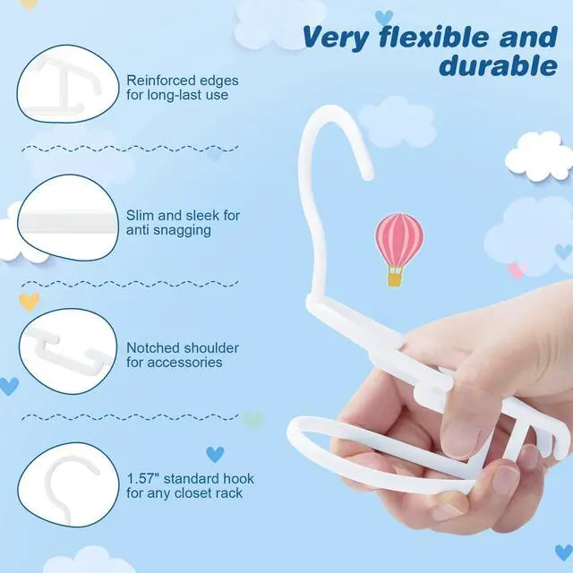 Alt view image 3 of 7 - Baby Hangers 60Pack White Baby Clothes Hangers Bulk Kids Plastic Hangers Toddler/Infant Hangers for Closet
