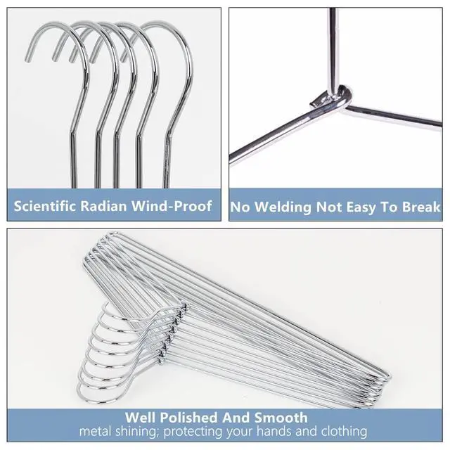 Alt view image 3 of 7 - 10 Pack Heavy Duty Metal Coat Hangers, 17" Stainless Steel Shirt Hangers with Smooth Chrome, Silver Metal Wire Hanger for Closet Organization, Suit & Pants