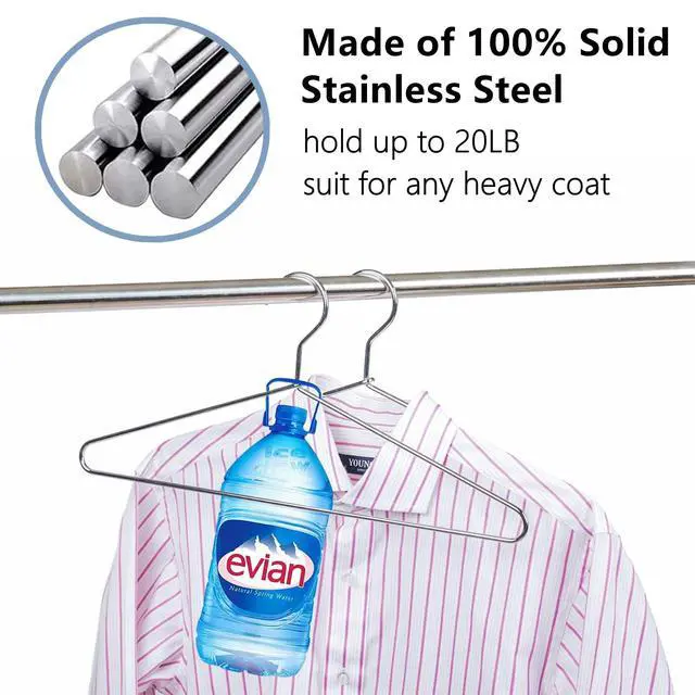 Alt view image 4 of 7 - 10 Pack Heavy Duty Metal Coat Hangers, 17" Stainless Steel Shirt Hangers with Smooth Chrome, Silver Metal Wire Hanger for Closet Organization, Suit & Pants
