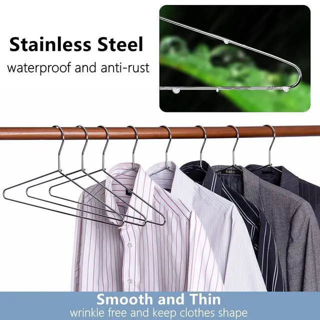 Alt view image 5 of 7 - 10 Pack Heavy Duty Metal Coat Hangers, 17" Stainless Steel Shirt Hangers with Smooth Chrome, Silver Metal Wire Hanger for Closet Organization, Suit & Pants