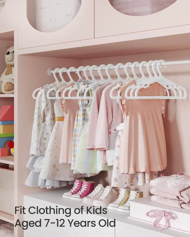 Alt view image 2 of 6 - Kids Hangers 60 Pack, Plastic Baby Hangers for Closet, 14 x 7 Inches, for Children Aged 7-12 Years, Space-Saving, Non-Slip, Cloud White UCRP090W01