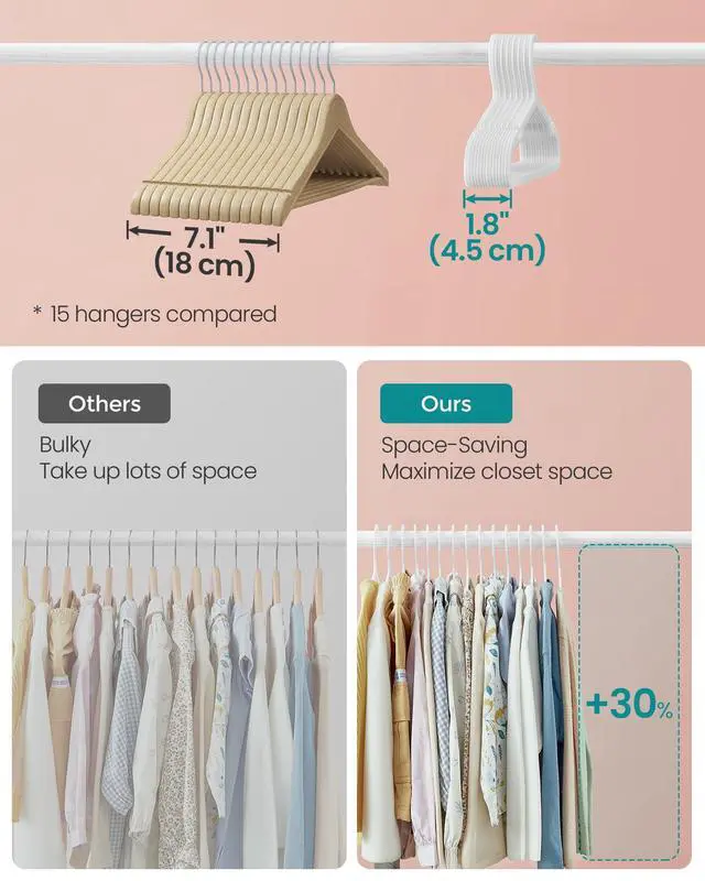 Alt view image 4 of 6 - Kids Hangers 60 Pack, Plastic Baby Hangers for Closet, 14 x 7 Inches, for Children Aged 7-12 Years, Space-Saving, Non-Slip, Cloud White UCRP090W01