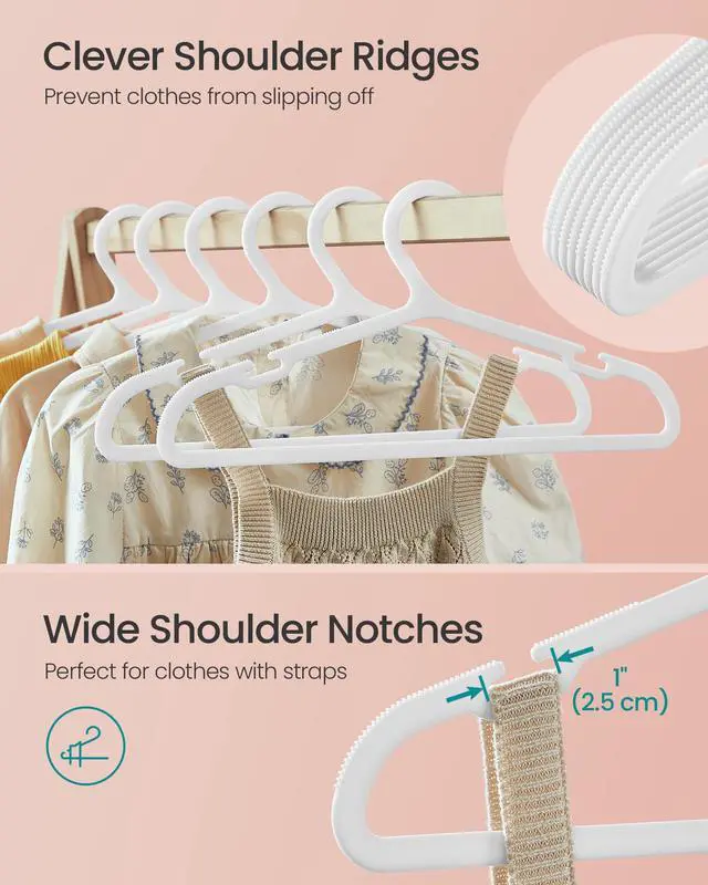 Alt view image 5 of 6 - Kids Hangers 60 Pack, Plastic Baby Hangers for Closet, 14 x 7 Inches, for Children Aged 7-12 Years, Space-Saving, Non-Slip, Cloud White UCRP090W01